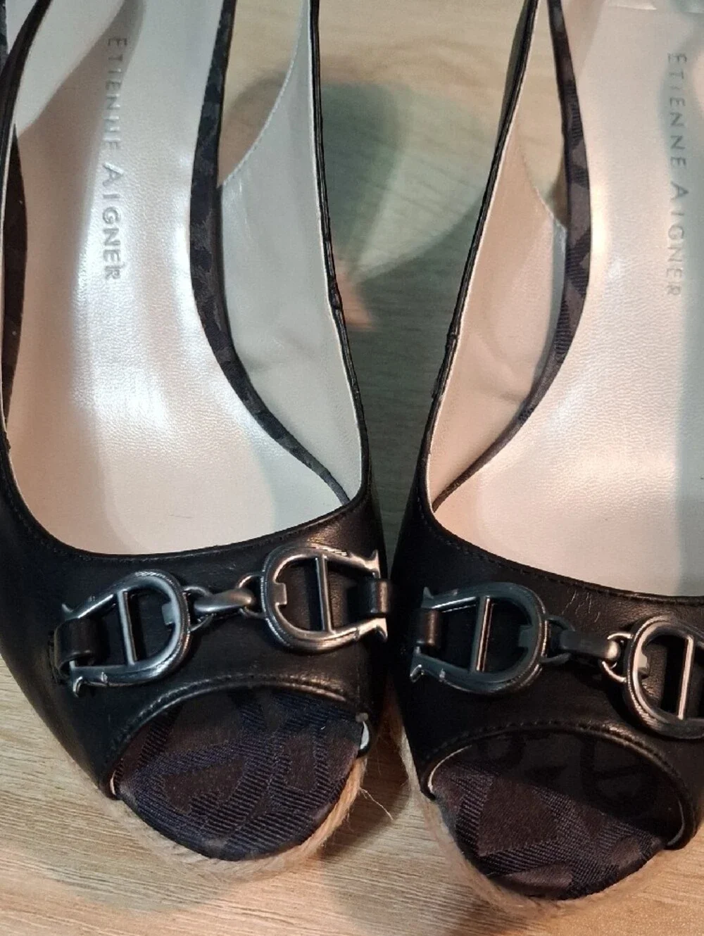 Etienne Aigner Olexa Black Peep-Toe Wedge Slingbacks